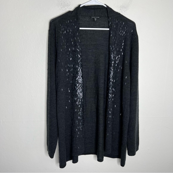 Eileen Fisher Wool Open Front Sequin Cardigan Sz XL - Picture 1 of 7